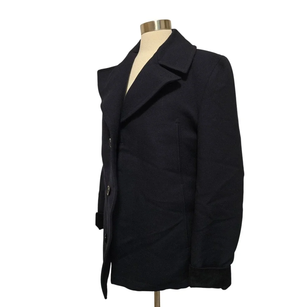 Maison Margiela Mens Pea Coat Line 14‎ Navy Blue Contrast Corduroy Cuffs Size 50